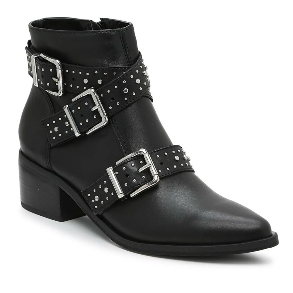 Steve Madden Black Ankle Moto Biker Boots with Buckles and Studs Size 7.5M